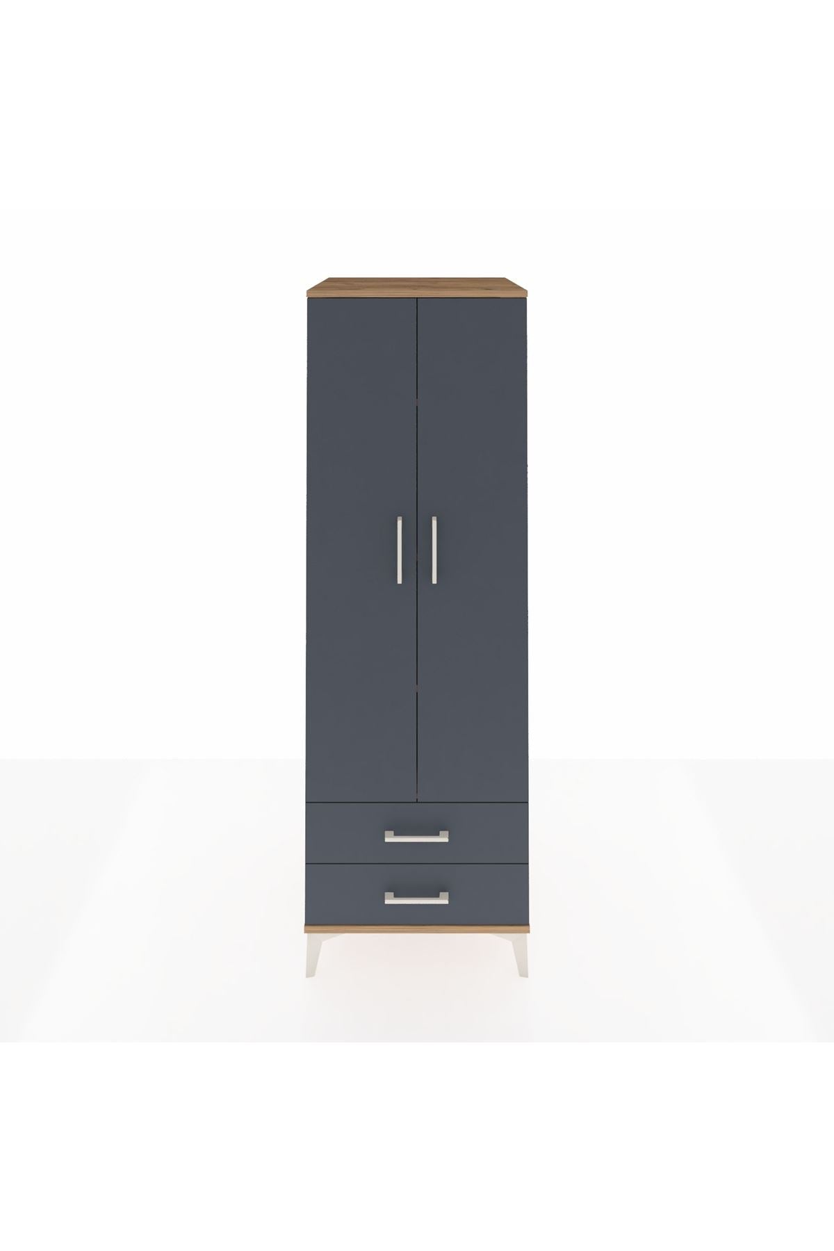 Kronos Dolap 4 Raflı 2 Çekmeceli 2 Kapaklı 60x59x182 Çam-Antrasit