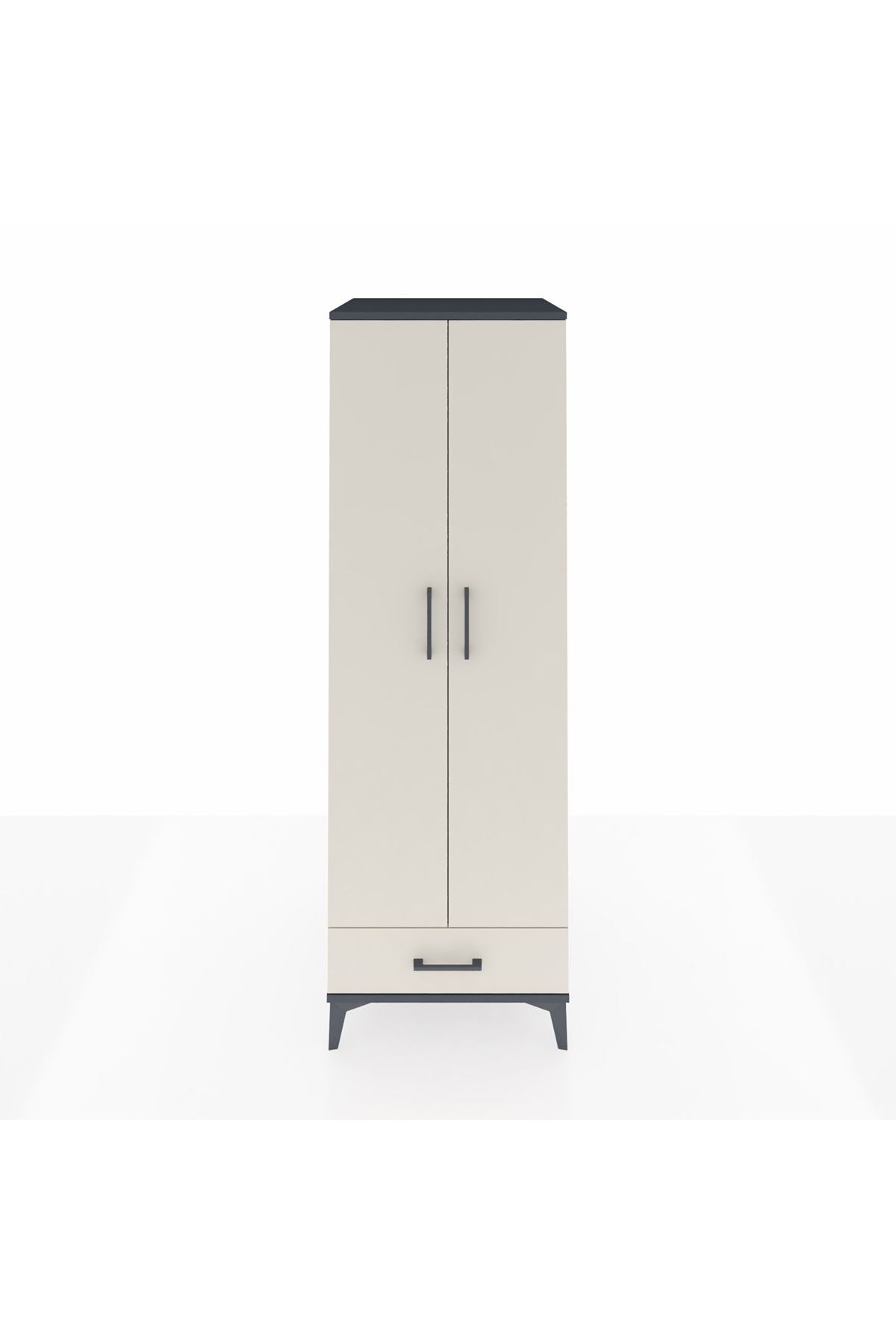 Kronos Dolap 4 Raflı Tek Çekmeceli 2 Kapaklı 60x59x182 Antrasit-Aytaşı