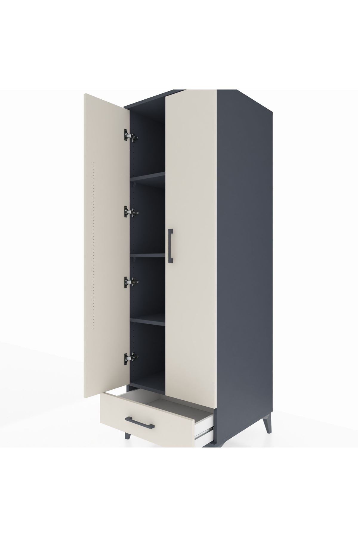 Kronos Dolap 4 Raflı Tek Çekmeceli 2 Kapaklı 60x59x182 Antrasit-Aytaşı