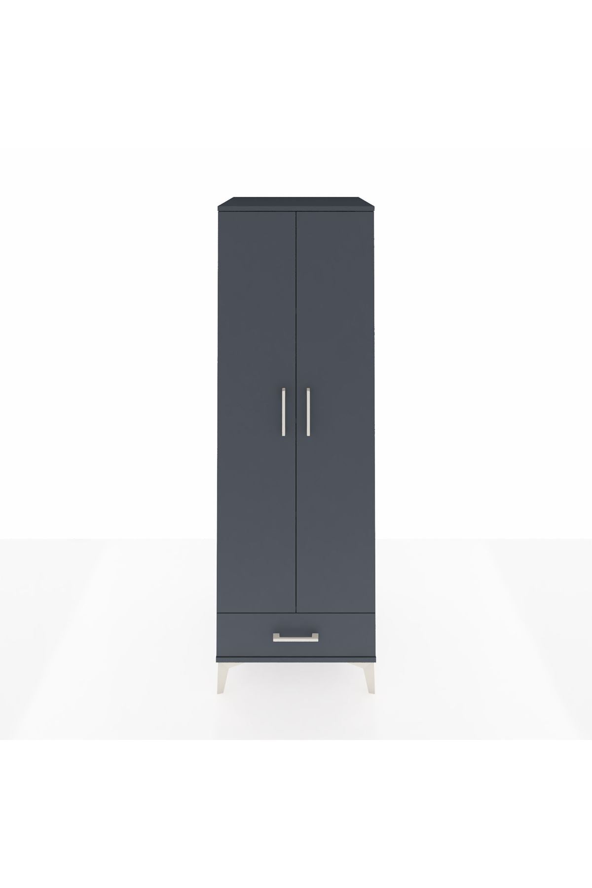 Kronos Dolap 4 Raflı Tek Çekmeceli 2 Kapaklı 60x59x182 Antrasit-Antrasit