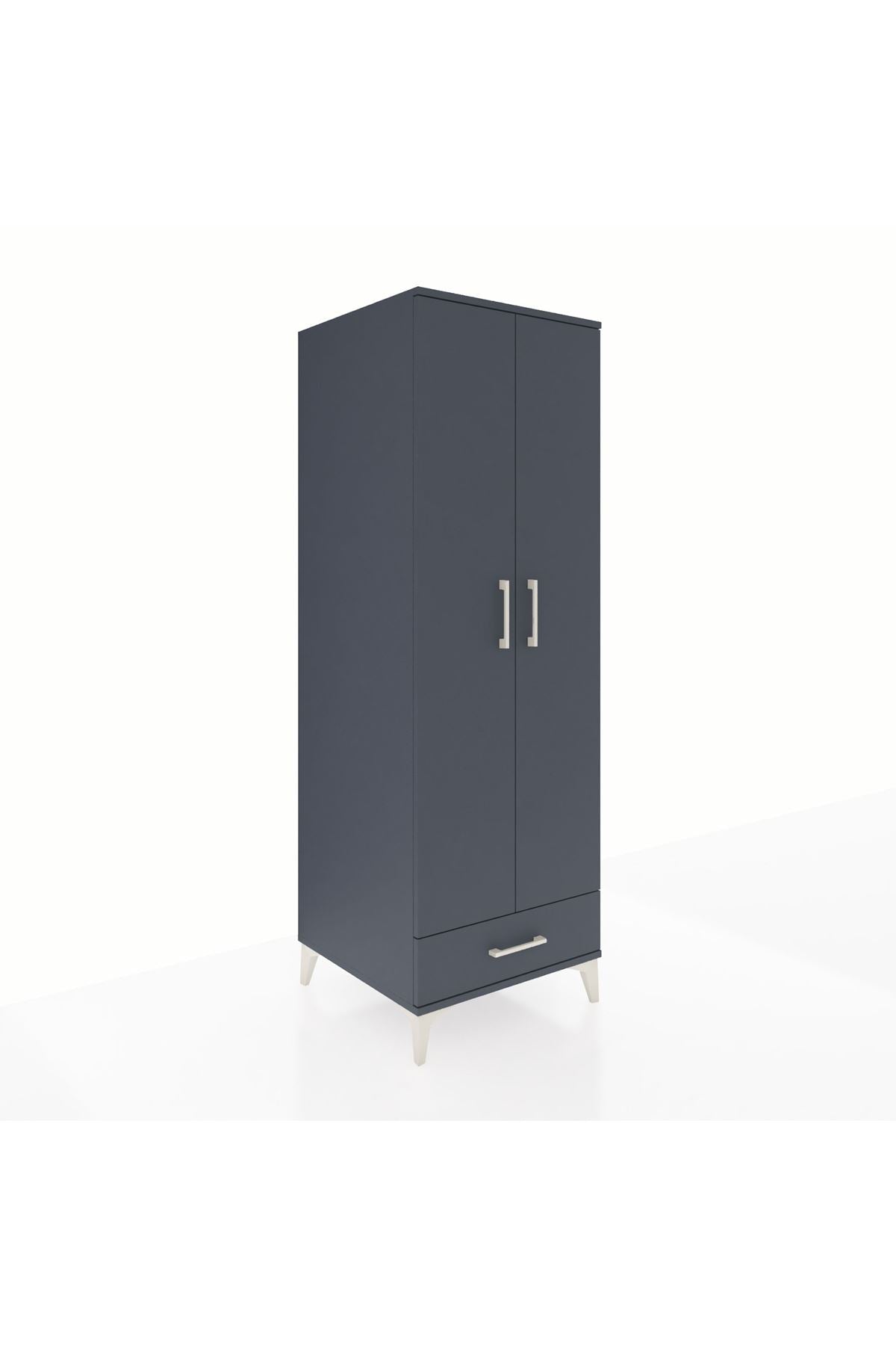 Kronos Dolap 4 Raflı Tek Çekmeceli 2 Kapaklı 60x59x182 Antrasit-Antrasit