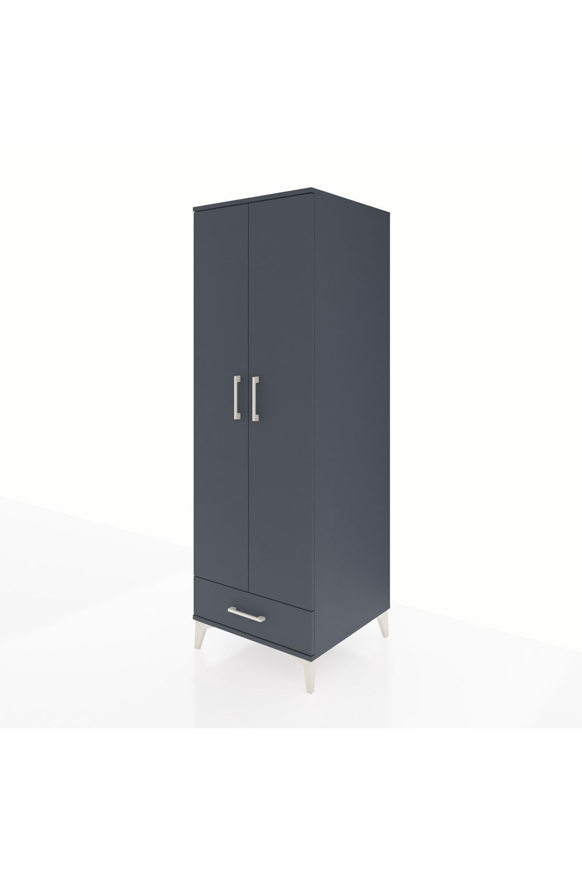 Kronos Dolap 4 Raflı Tek Çekmeceli 2 Kapaklı 60x59x182 Antrasit-Antrasit