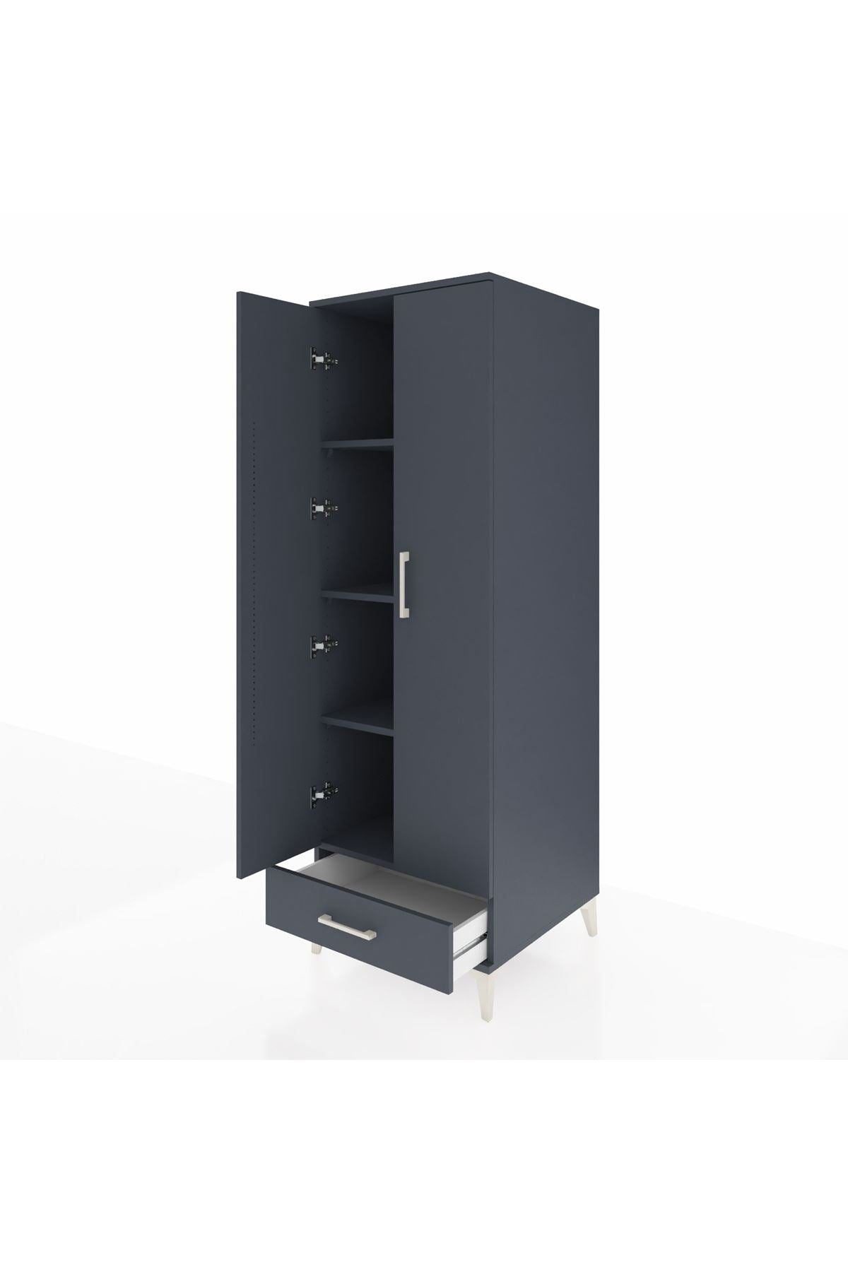 Kronos Dolap 4 Raflı Tek Çekmeceli 2 Kapaklı 60x59x182 Antrasit-Antrasit