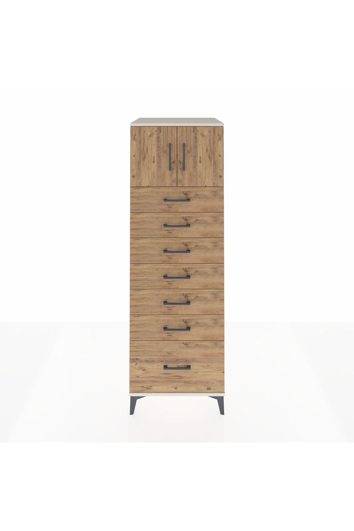 Kronos Dolap Tek Raflı 7 Çekmeceli 2 Kapaklı 60x59x182 Aytaşı-Çam