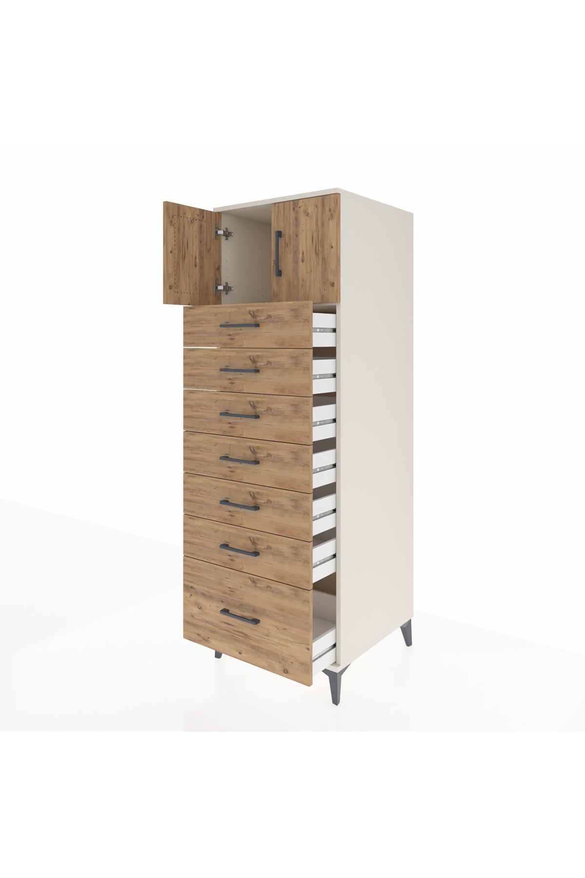 Kronos Dolap Tek Raflı 7 Çekmeceli 2 Kapaklı 60x59x182 Aytaşı-Çam