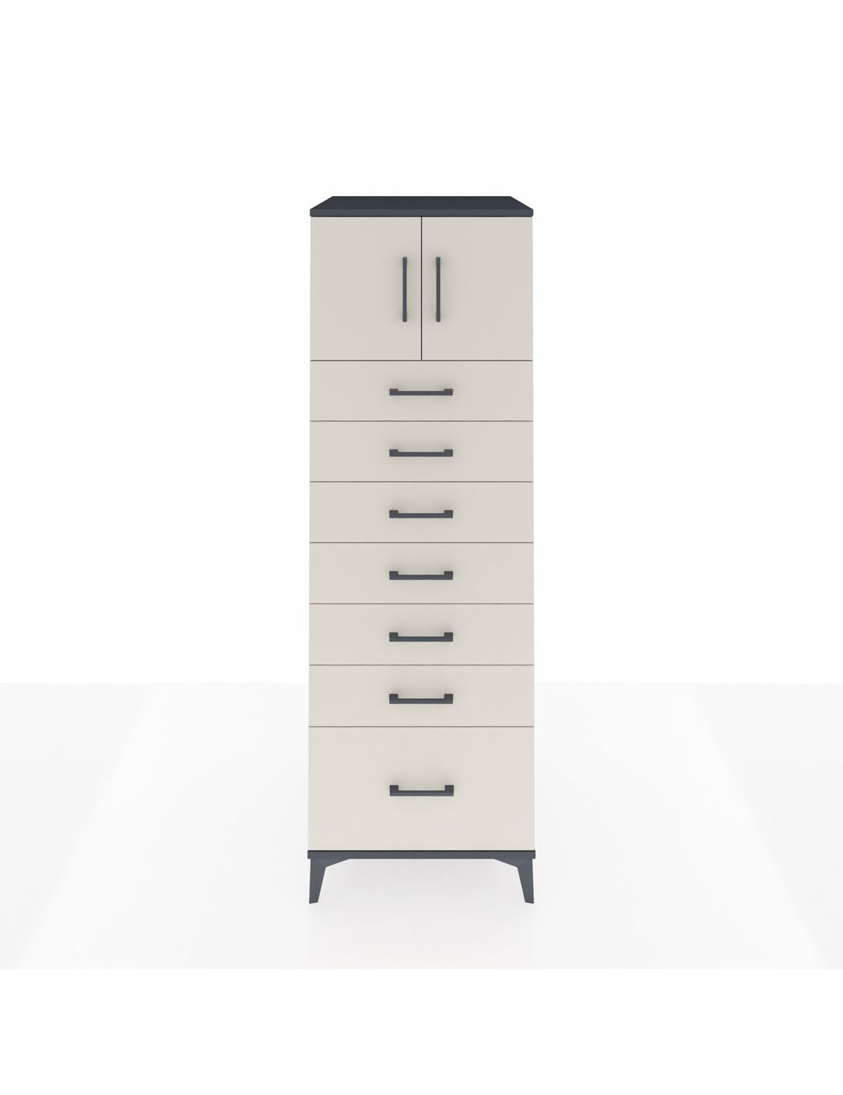 Kronos Dolap Tek Raflı 7 Çekmeceli 2 Kapaklı 60x59x182 Antrasit-Aytaşı