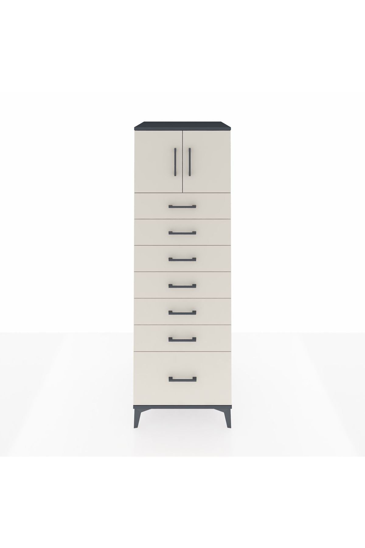 Kronos Dolap Tek Raflı 7 Çekmeceli 2 Kapaklı 60x59x182 Antrasit-Aytaşı