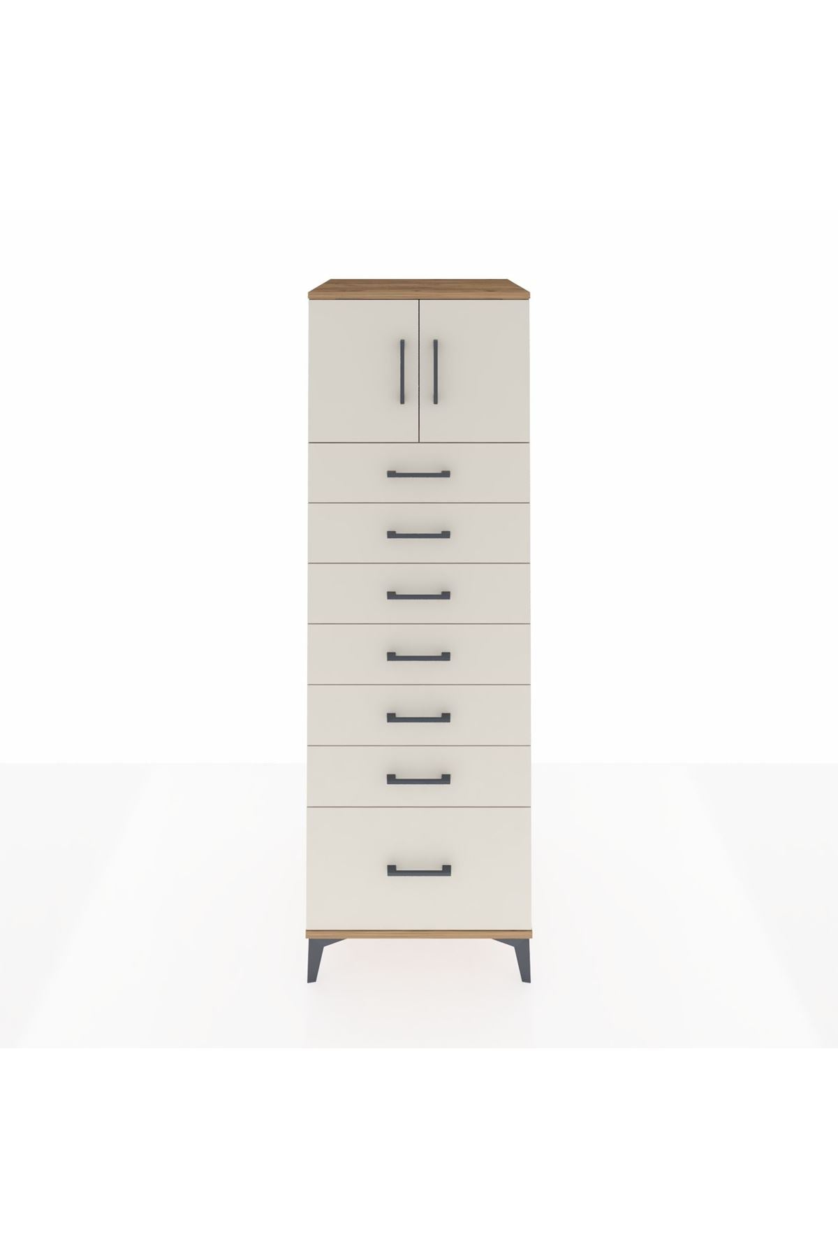 Kronos Dolap Tek Raflı 7 Çekmeceli 2 Kapaklı 60x59x182 Çam-Aytaşı