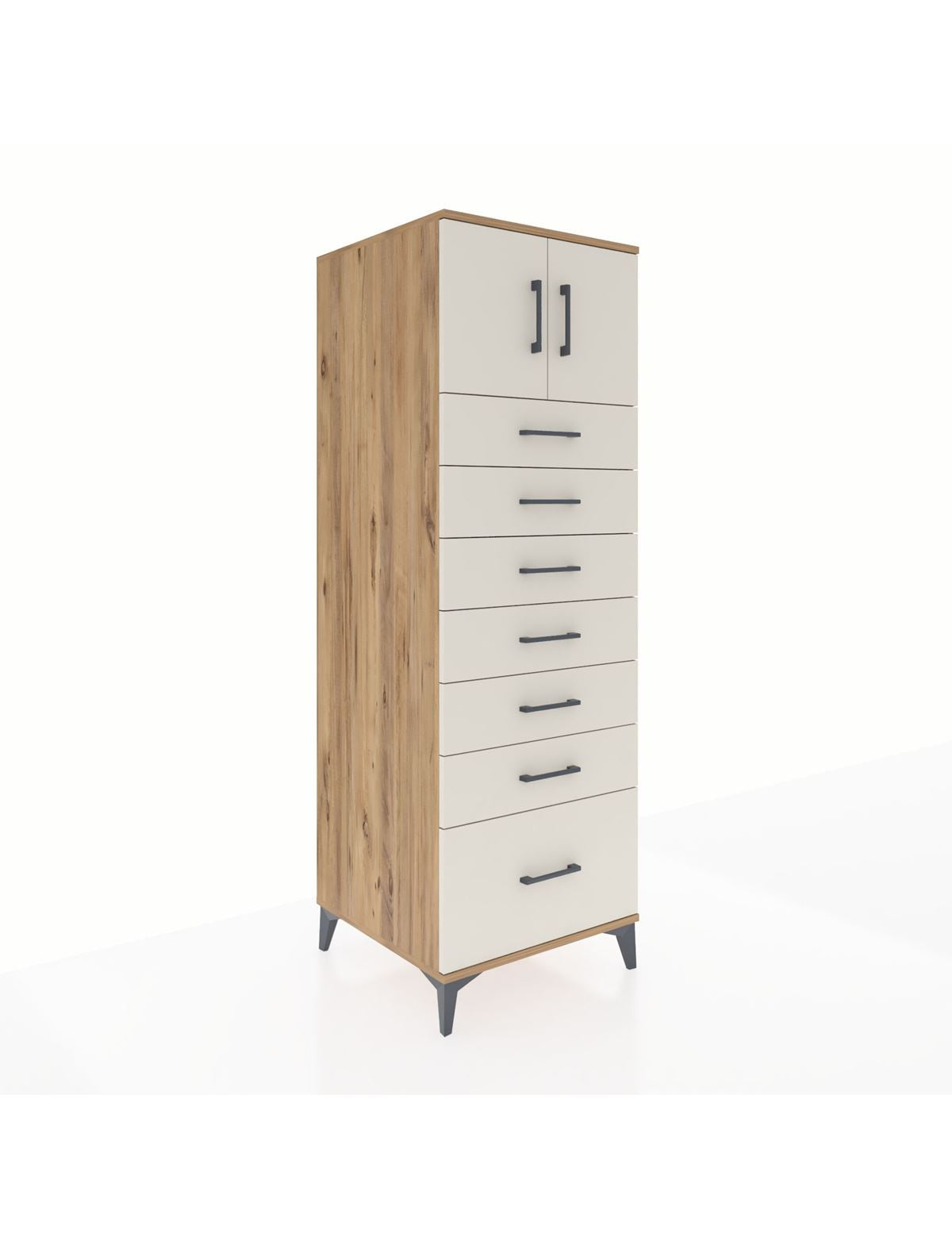 Kronos Dolap Tek Raflı 7 Çekmeceli 2 Kapaklı 60x59x182 Çam-Aytaşı