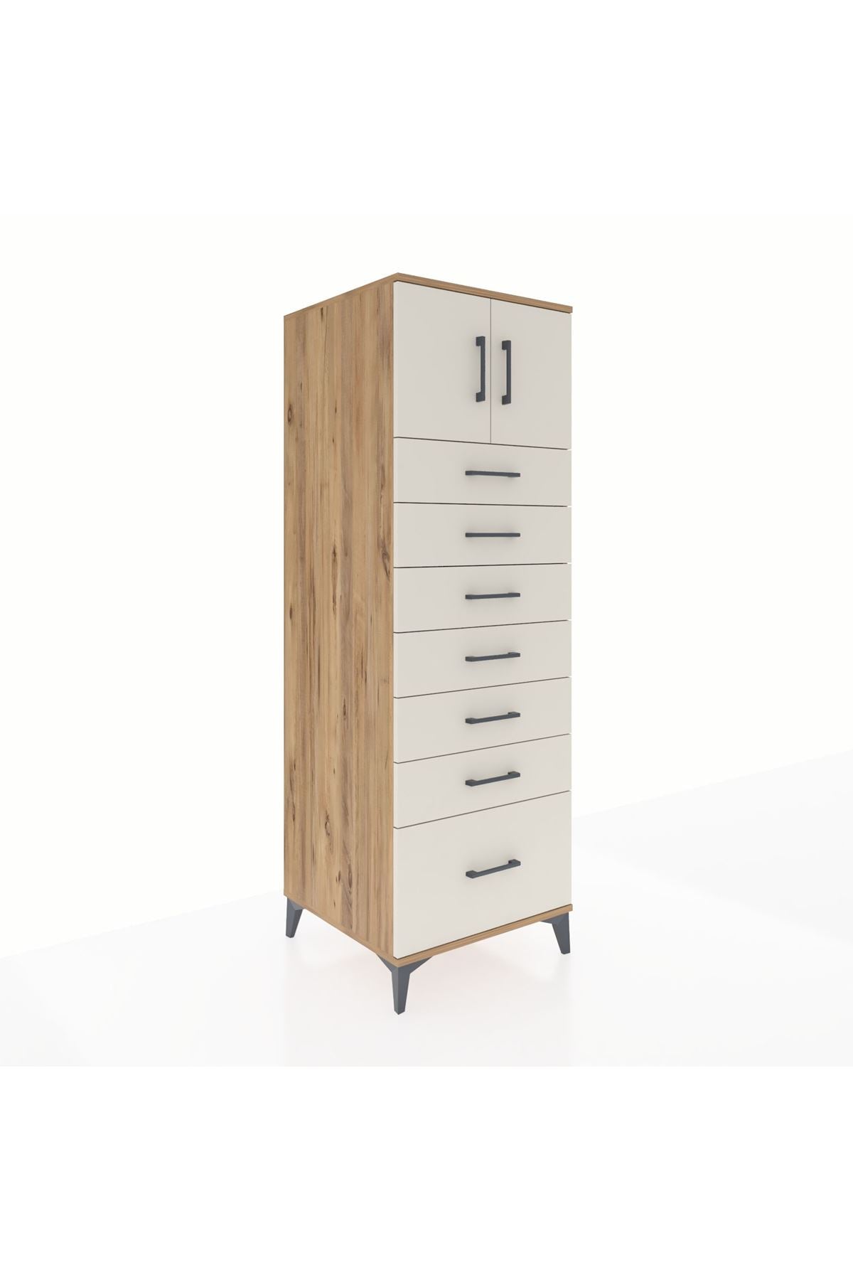 Kronos Dolap Tek Raflı 7 Çekmeceli 2 Kapaklı 60x59x182 Çam-Aytaşı