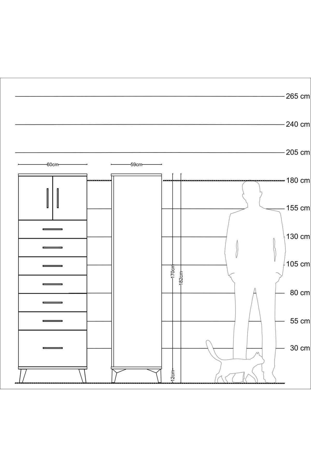 Kronos Dolap Tek Raflı 7 Çekmeceli 2 Kapaklı 60x59x182 Çam-Aytaşı