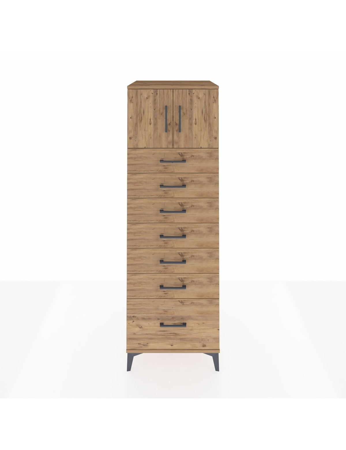 Kronos Dolap Tek Raflı 7 Çekmeceli 2 Kapaklı 60x59x182 Çam-Çam