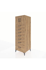 Kronos Dolap Tek Raflı 7 Çekmeceli 2 Kapaklı 60x59x182 Çam-Çam