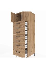 Kronos Dolap Tek Raflı 7 Çekmeceli 2 Kapaklı 60x59x182 Çam-Çam