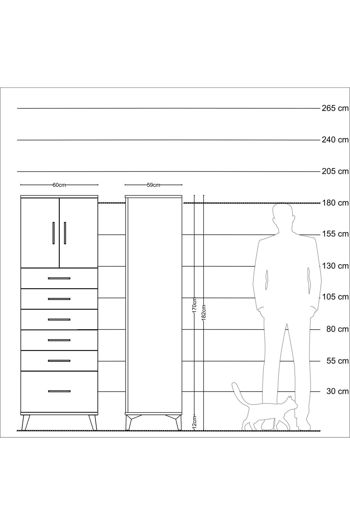 Kronos Dolap Tek Raflı 6 Çekmeceli 2 Kapaklı 60x59x182 Aytaşı-Çam
