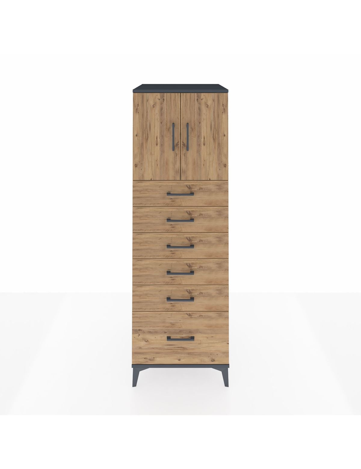 Kronos Dolap Tek Raflı 6 Çekmeceli 2 Kapaklı 60x59x182 Antrasit-Çam