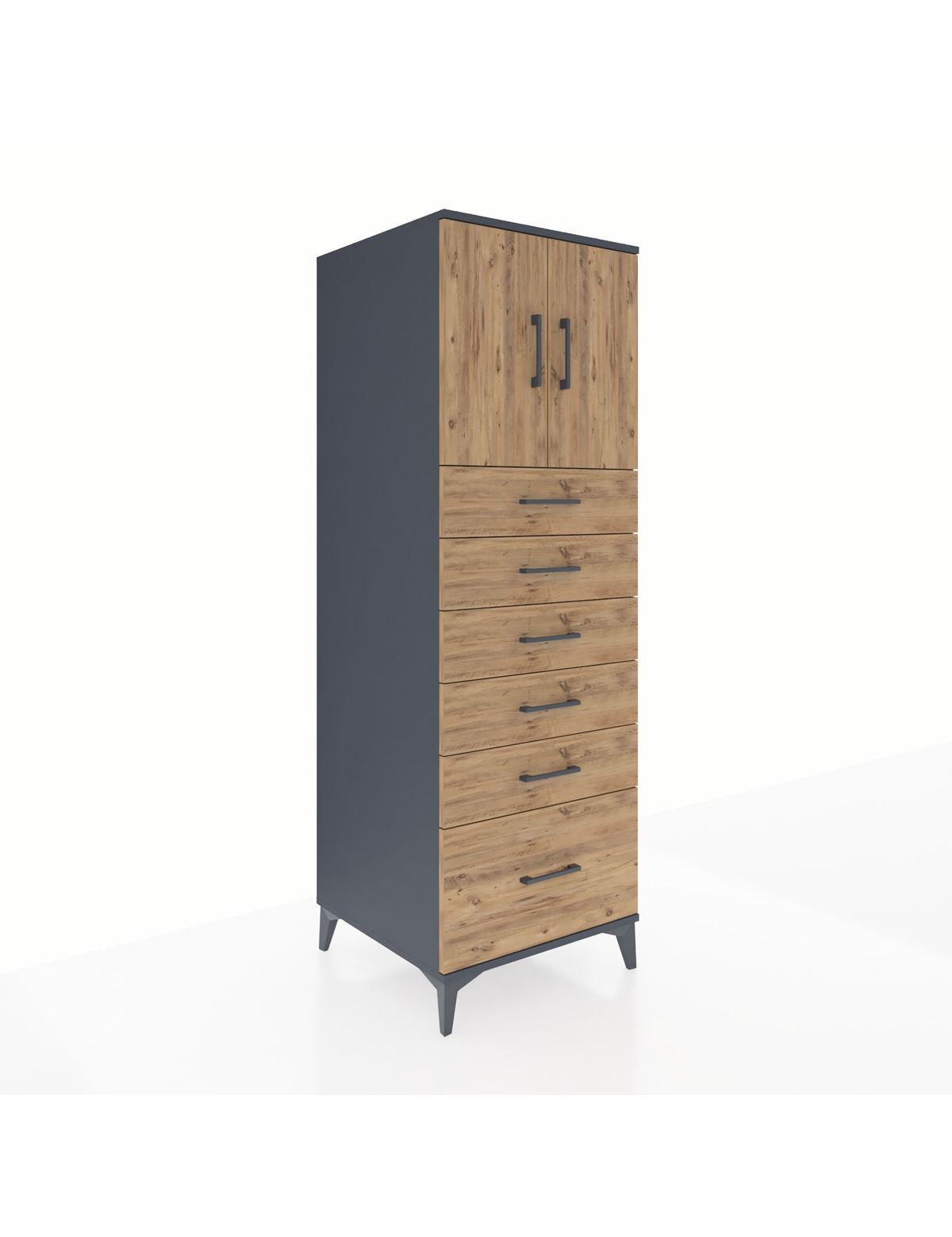 Kronos Dolap Tek Raflı 6 Çekmeceli 2 Kapaklı 60x59x182 Antrasit-Çam