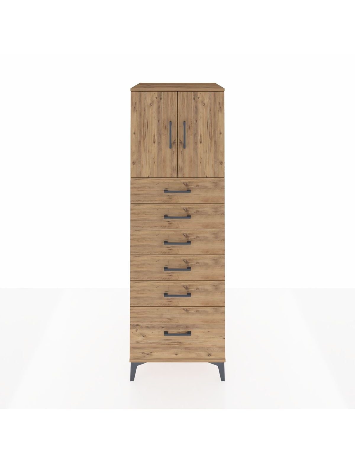 Kronos Dolap Tek Raflı 6 Çekmeceli 2 Kapaklı 60x59x182 Çam-Çam