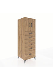 Kronos Dolap Tek Raflı 6 Çekmeceli 2 Kapaklı 60x59x182 Çam-Çam