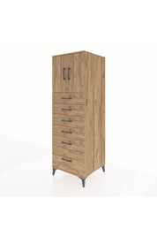 Kronos Dolap Tek Raflı 6 Çekmeceli 2 Kapaklı 60x59x182 Çam-Çam