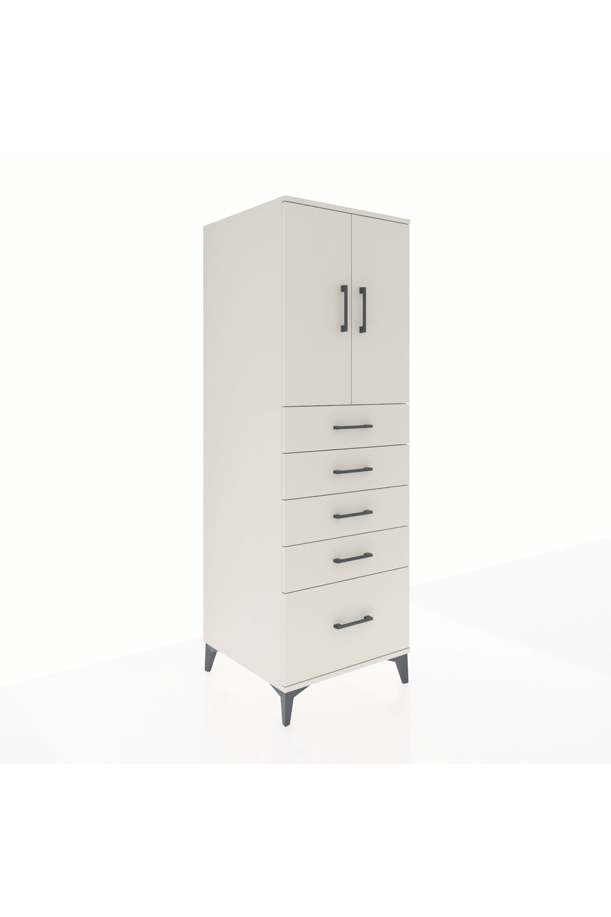 Kronos Dolap Tek Raflı 5 Çekmeceli 2 Kapaklı 60x59x182 - S89M012V1C