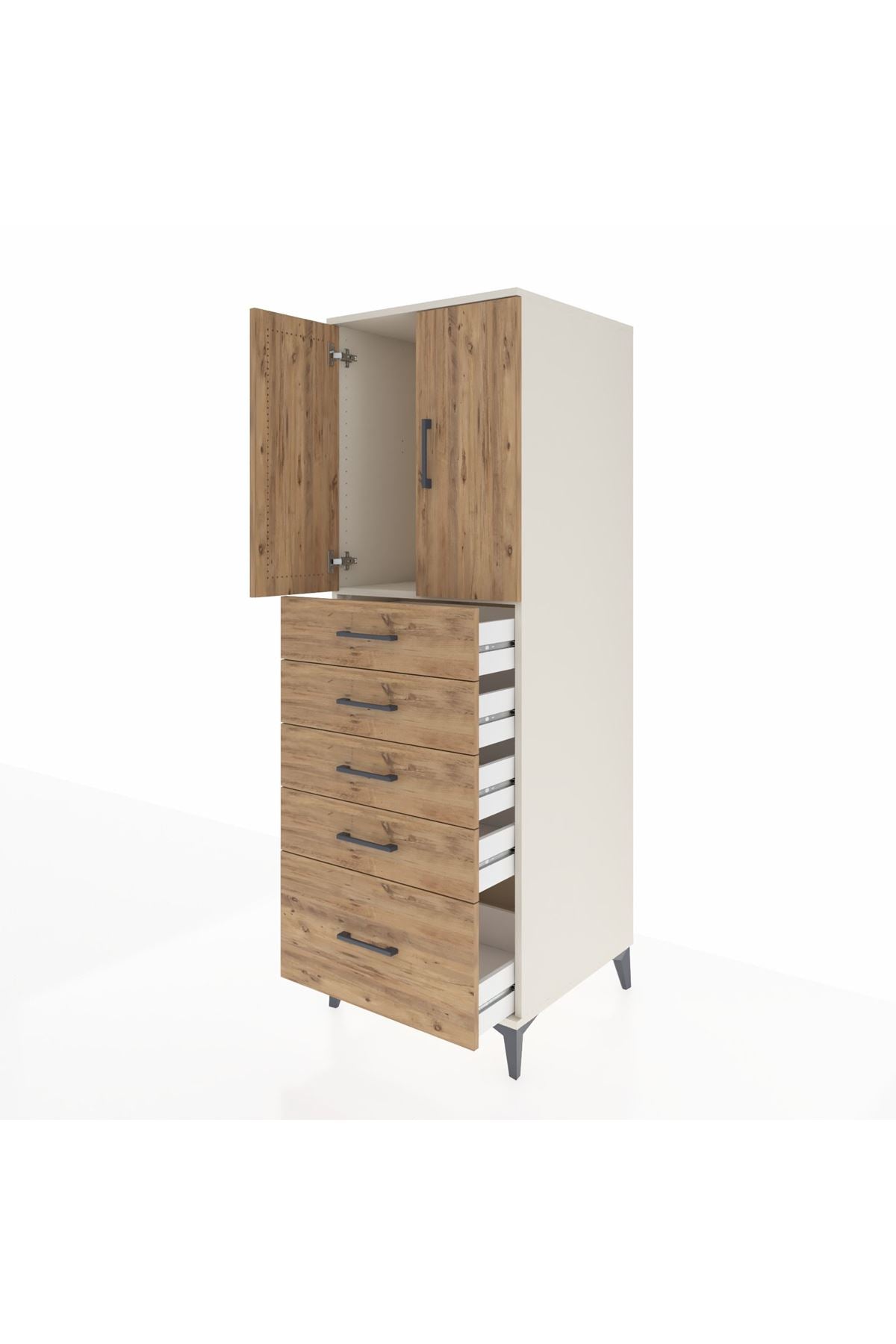 Kronos Dolap Tek Raflı 5 Çekmeceli 2 Kapaklı 60x59x182 Aytaşı-Çam