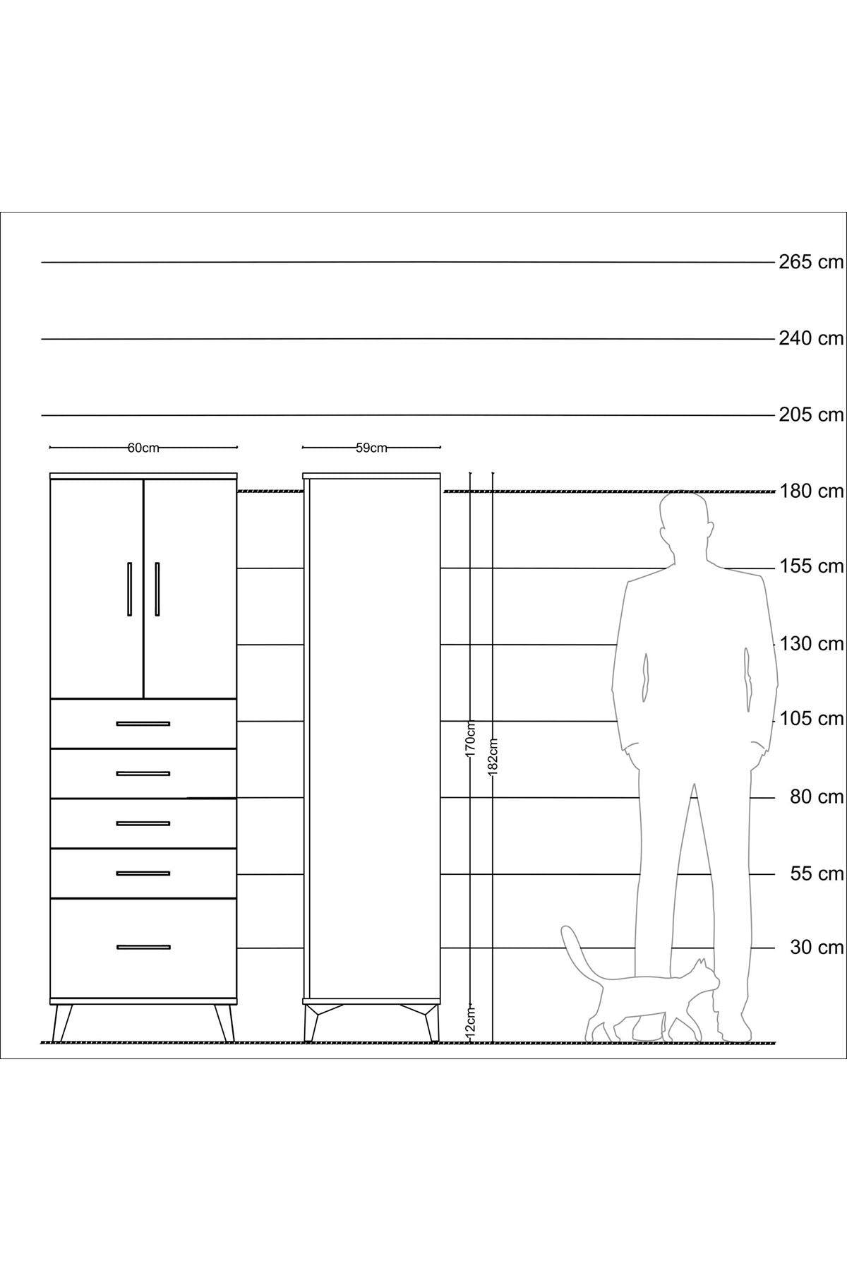 Kronos Dolap Tek Raflı 5 Çekmeceli 2 Kapaklı 60x59x182 Aytaşı-Çam