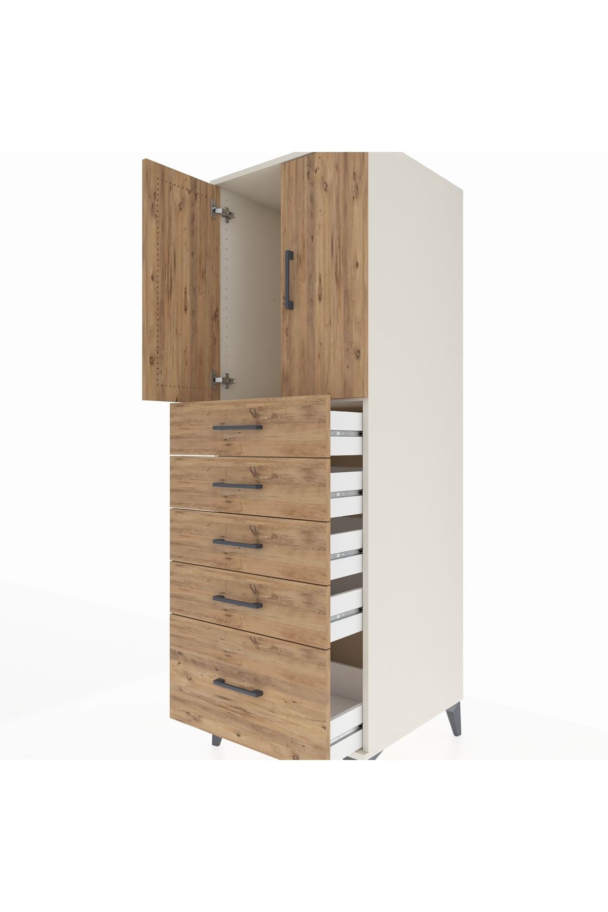 Kronos Dolap Tek Raflı 5 Çekmeceli 2 Kapaklı 60x59x182 Aytaşı-Çam