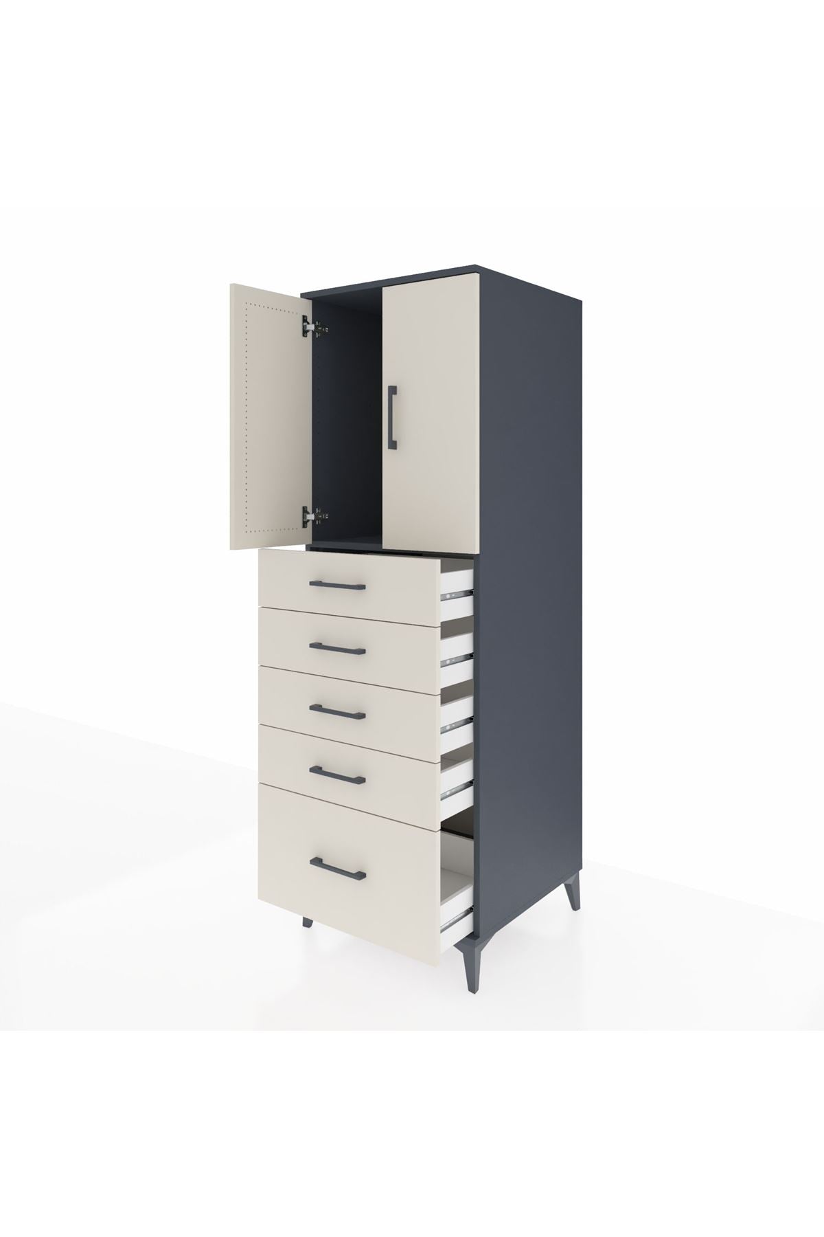 Kronos Dolap Tek Raflı 5 Çekmeceli 2 Kapaklı 60x59x182 - S89M012V4C