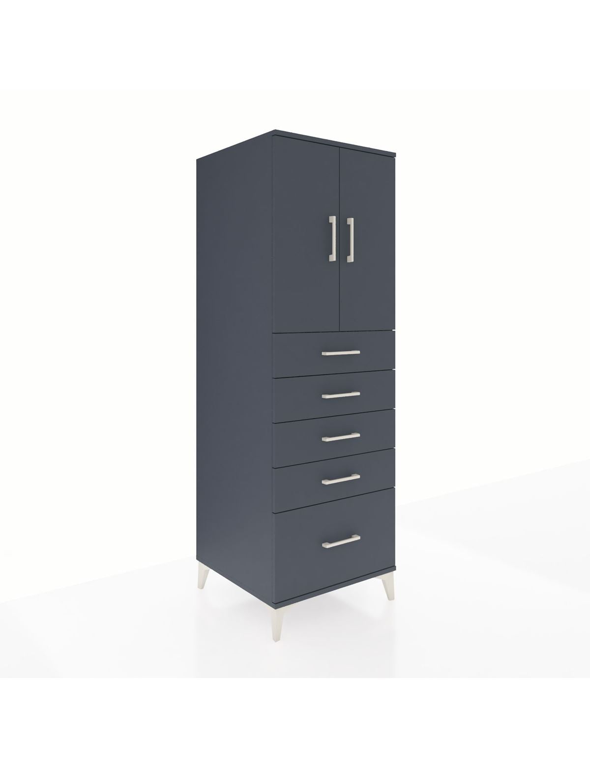 Kronos Dolap Tek Raflı 5 Çekmeceli 2 Kapaklı 60x59x182 Antrasit-Antrasit