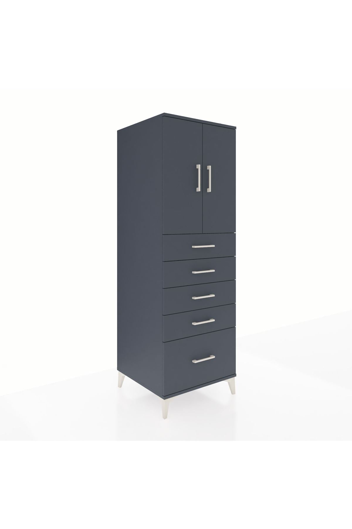 Kronos Dolap Tek Raflı 5 Çekmeceli 2 Kapaklı 60x59x182 Antrasit-Antrasit