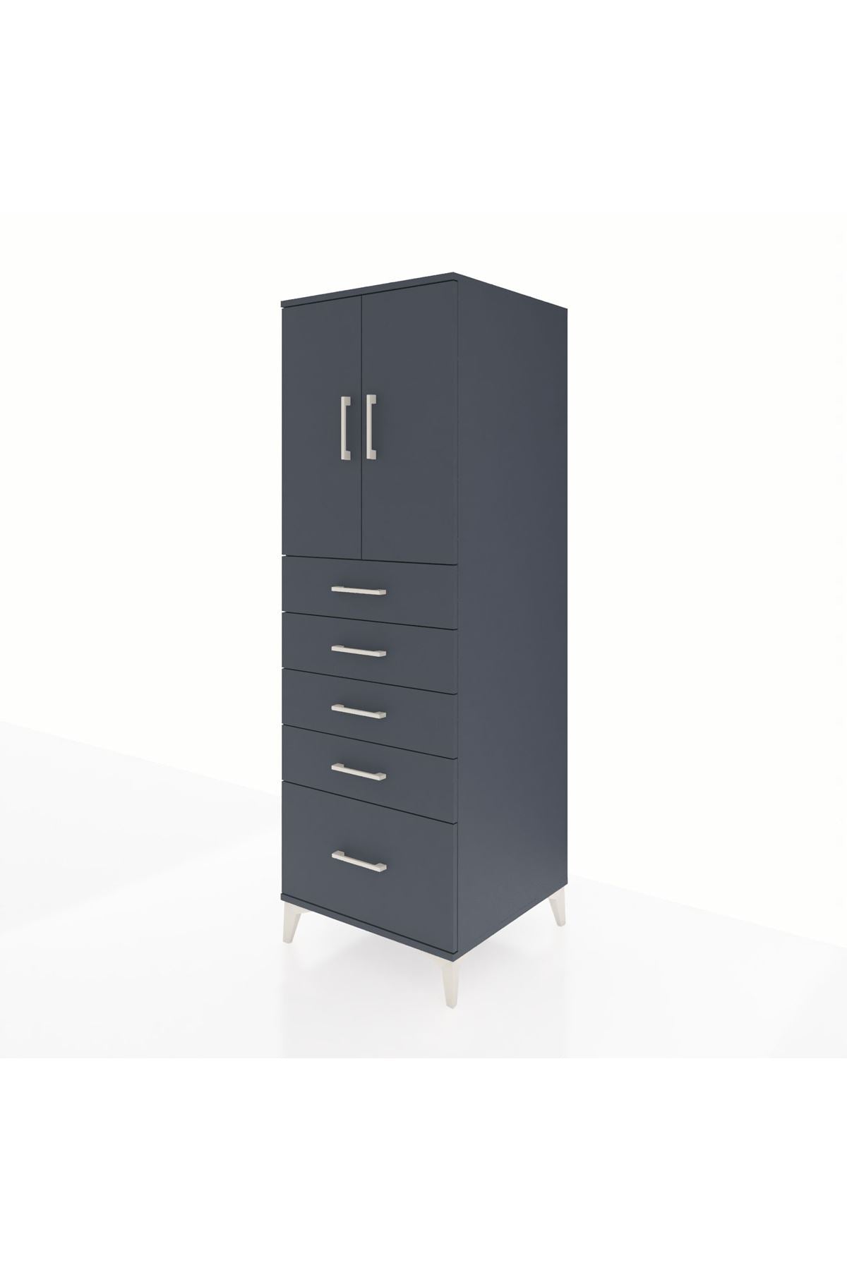 Kronos Dolap Tek Raflı 5 Çekmeceli 2 Kapaklı 60x59x182 Antrasit-Antrasit