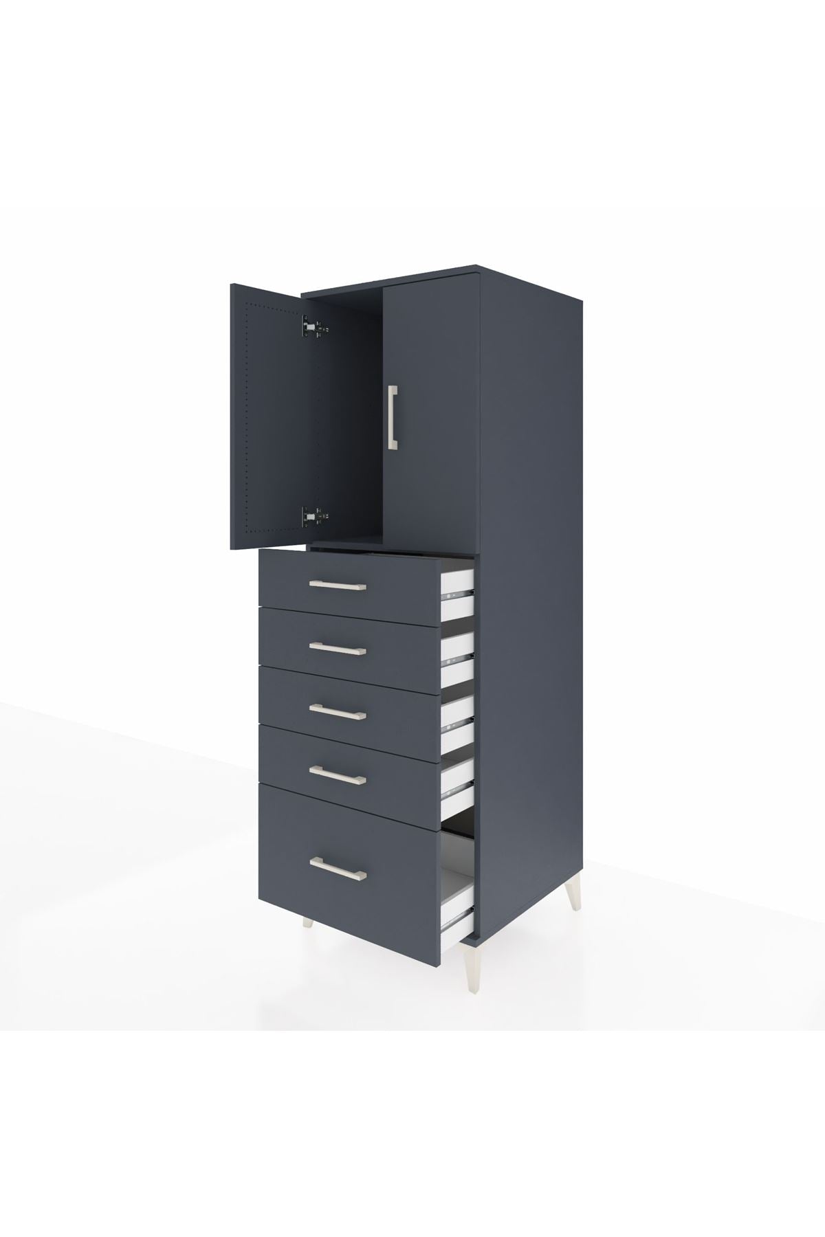 Kronos Dolap Tek Raflı 5 Çekmeceli 2 Kapaklı 60x59x182 Antrasit-Antrasit