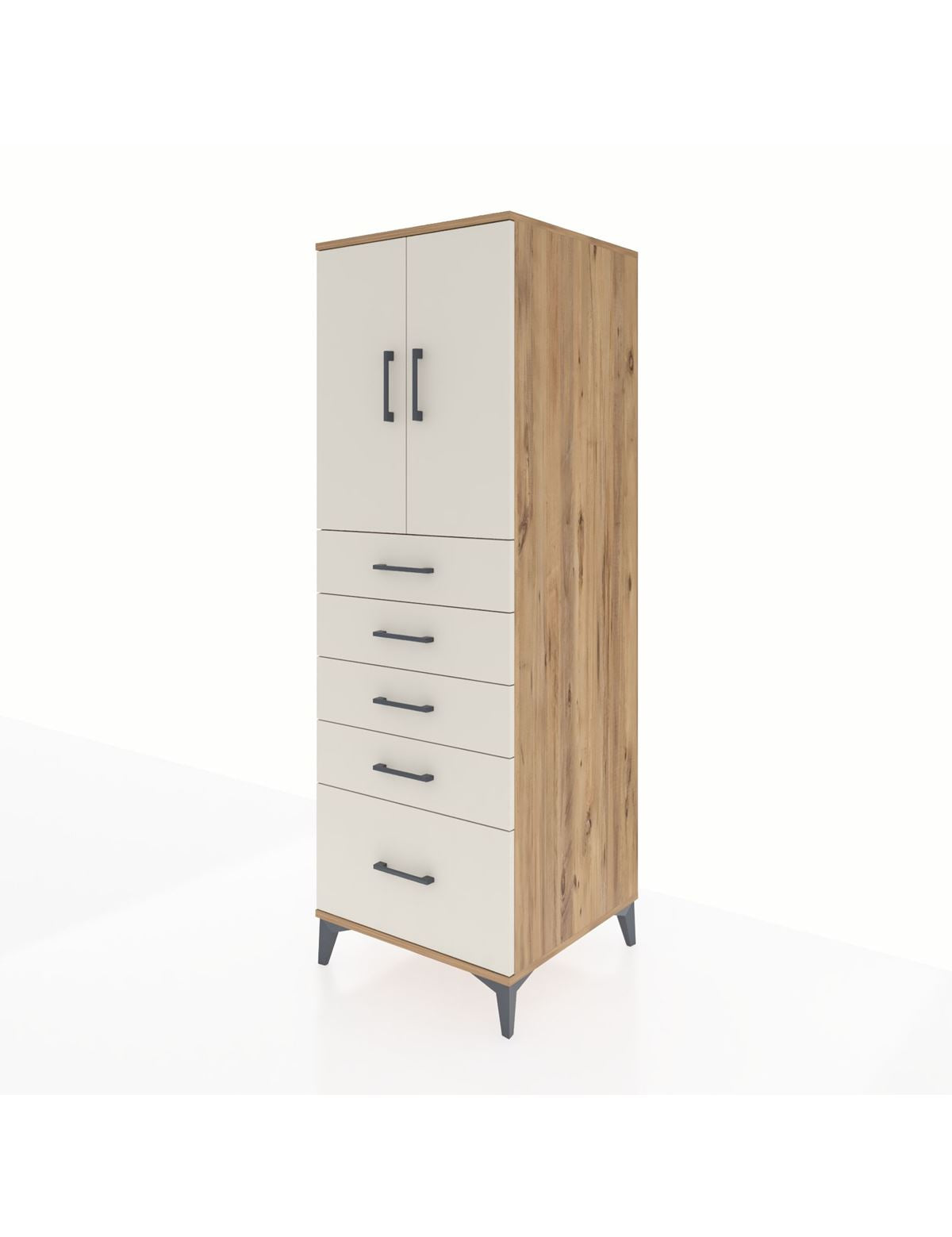 Kronos Dolap Tek Raflı 5 Çekmeceli 2 Kapaklı 60x59x182 - S89M012V7C
