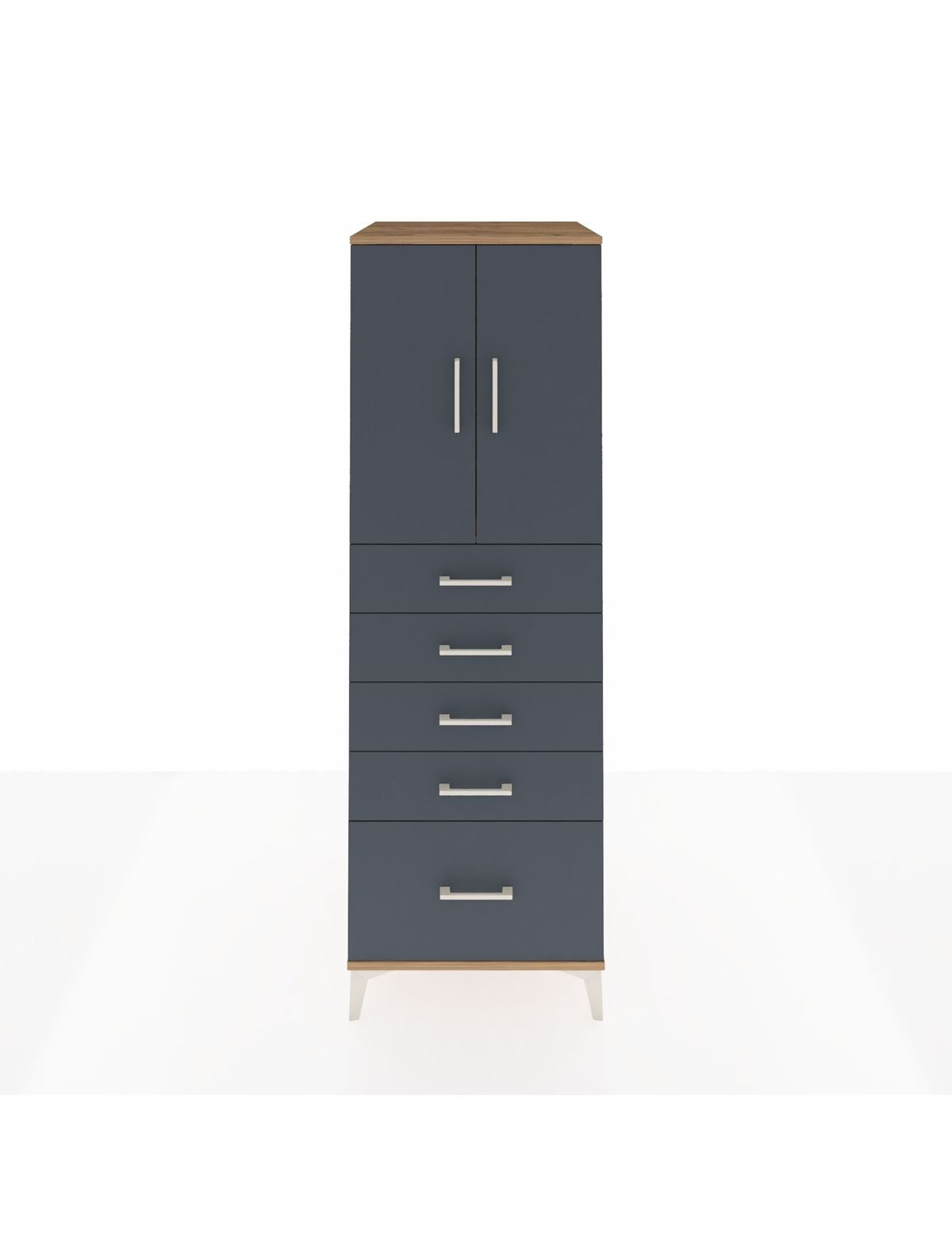 Kronos Dolap Tek Raflı 5 Çekmeceli 2 Kapaklı 60x59x182 Çam-Antrasit