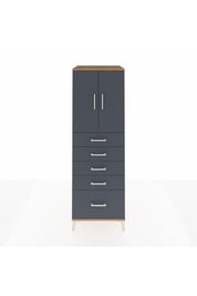 Kronos Dolap Tek Raflı 5 Çekmeceli 2 Kapaklı 60x59x182 Çam-Antrasit