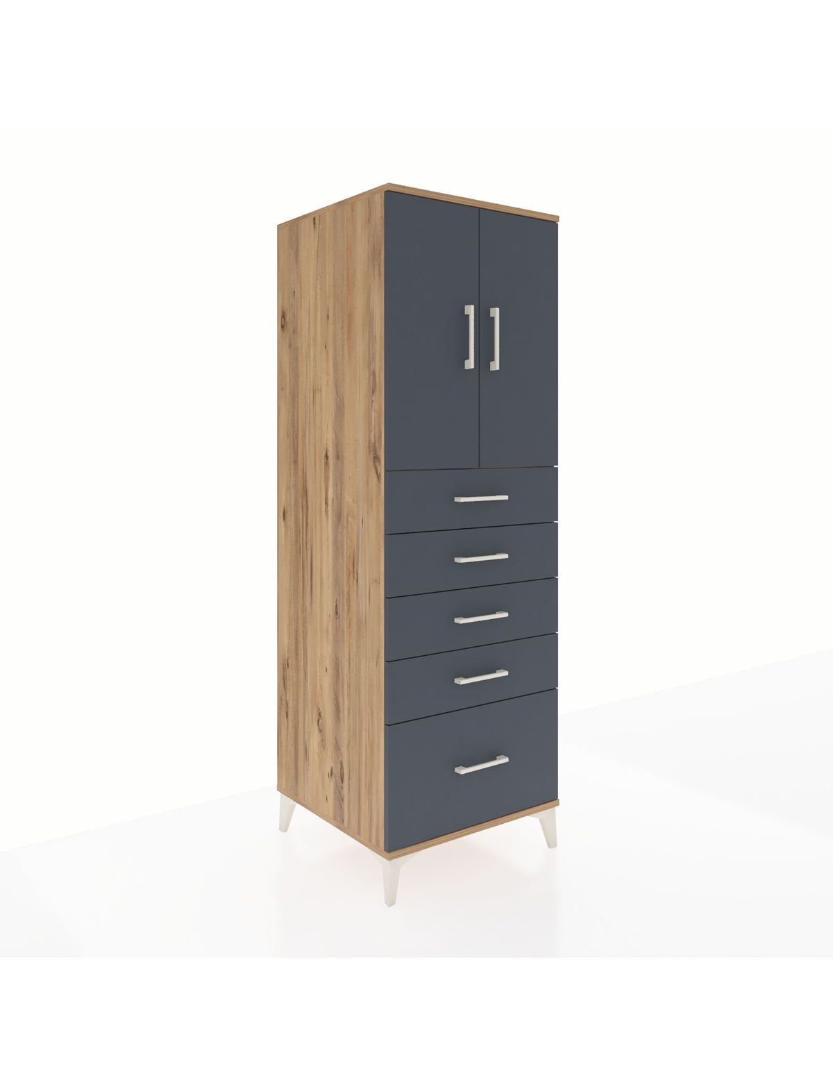 Kronos Dolap Tek Raflı 5 Çekmeceli 2 Kapaklı 60x59x182 Çam-Antrasit