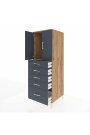 Kronos Dolap Tek Raflı 5 Çekmeceli 2 Kapaklı 60x59x182 Çam-Antrasit