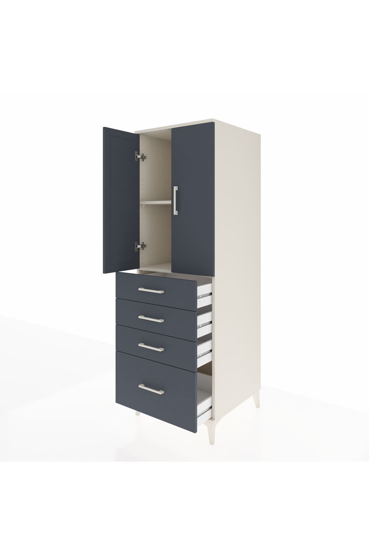 Kronos Dolap 2 Raflı 4 Çekmeceli 2 Kapaklı 60x59x182 Aytaşı-Antrasit