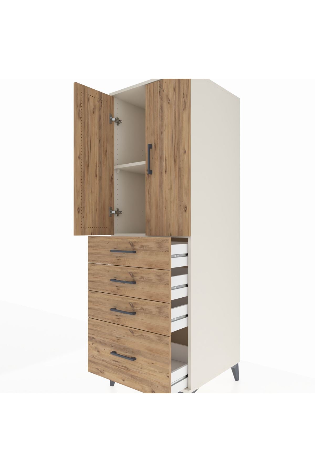 Kronos Dolap 2 Raflı 4 Çekmeceli 2 Kapaklı 60x59x182 Aytaşı-Çam