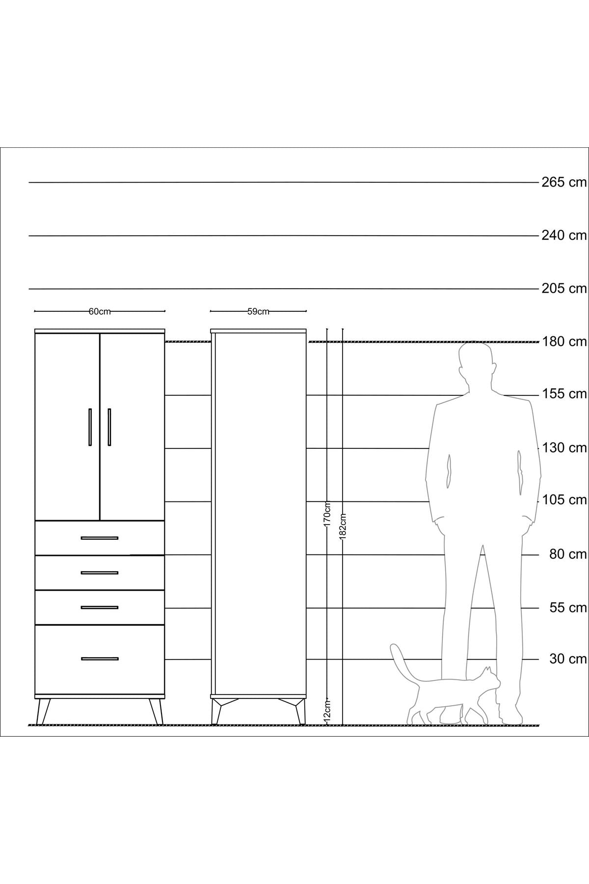 Kronos Dolap 2 Raflı 4 Çekmeceli 2 Kapaklı 60x59x182 Aytaşı-Çam
