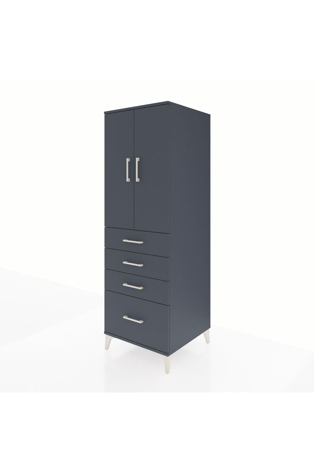 Kronos Dolap 2 Raflı 4 Çekmeceli 2 Kapaklı 60x59x182 Antrasit-Antrasit