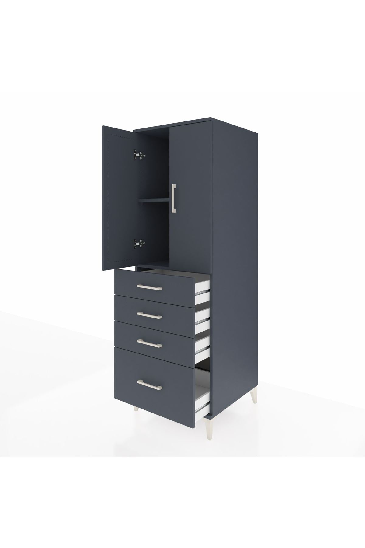 Kronos Dolap 2 Raflı 4 Çekmeceli 2 Kapaklı 60x59x182 Antrasit-Antrasit