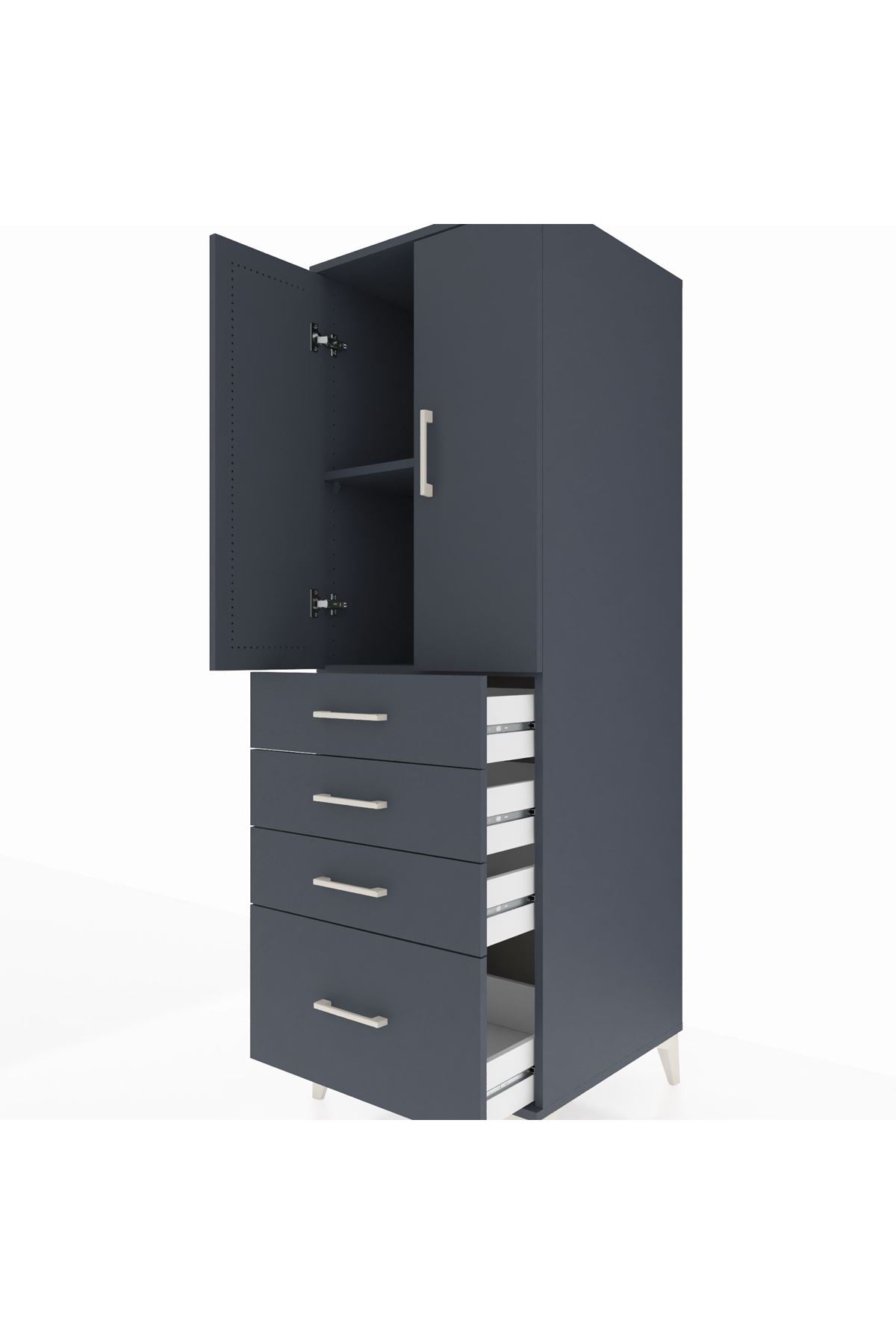 Kronos Dolap 2 Raflı 4 Çekmeceli 2 Kapaklı 60x59x182 Antrasit-Antrasit