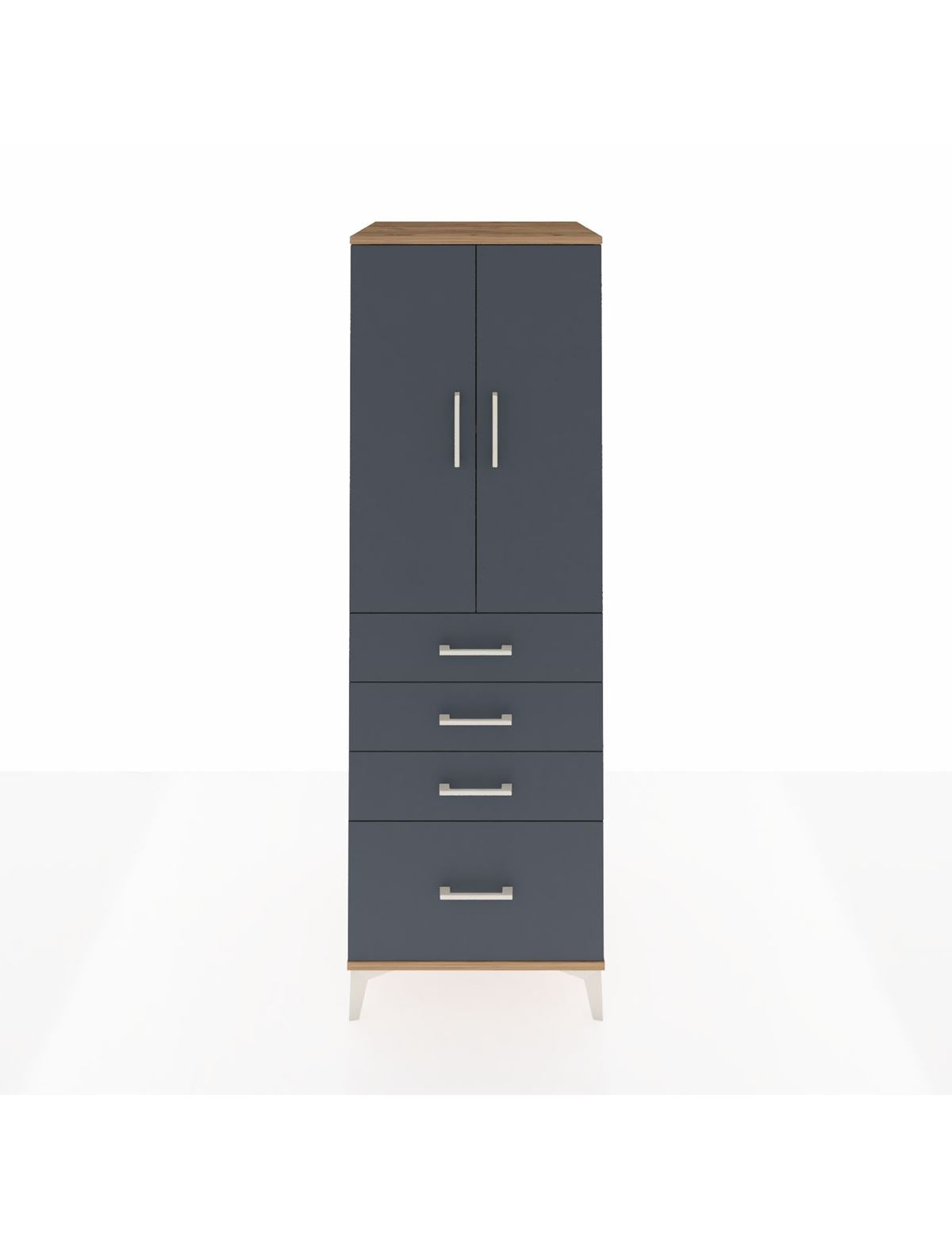 Kronos Dolap 2 Raflı 4 Çekmeceli 2 Kapaklı 60x59x182 Çam-Antrasit