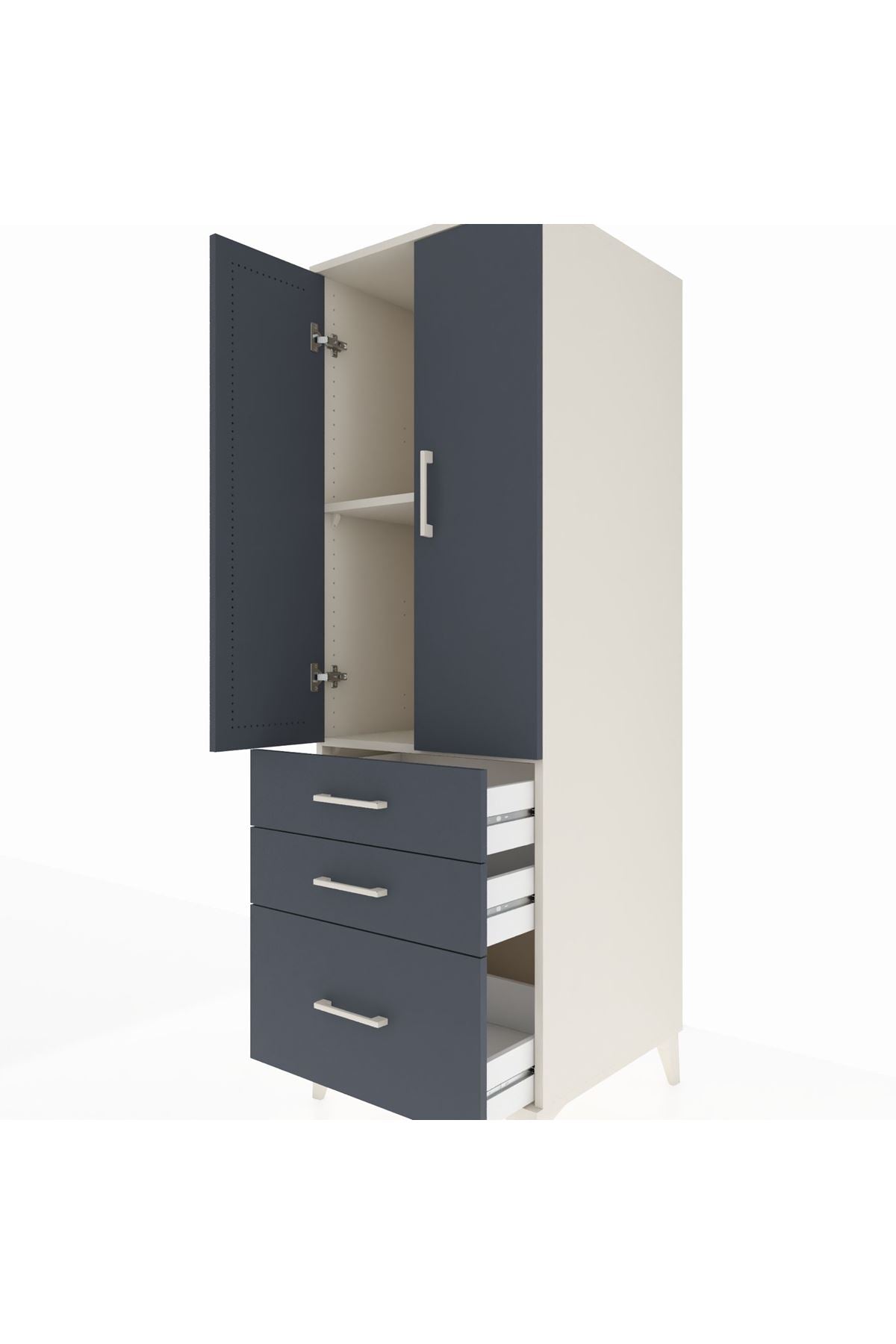 Kronos Dolap 2 Raflı 3 Çekmeceli 2 Kapaklı 60x59x182 Aytaşı-Antrasit