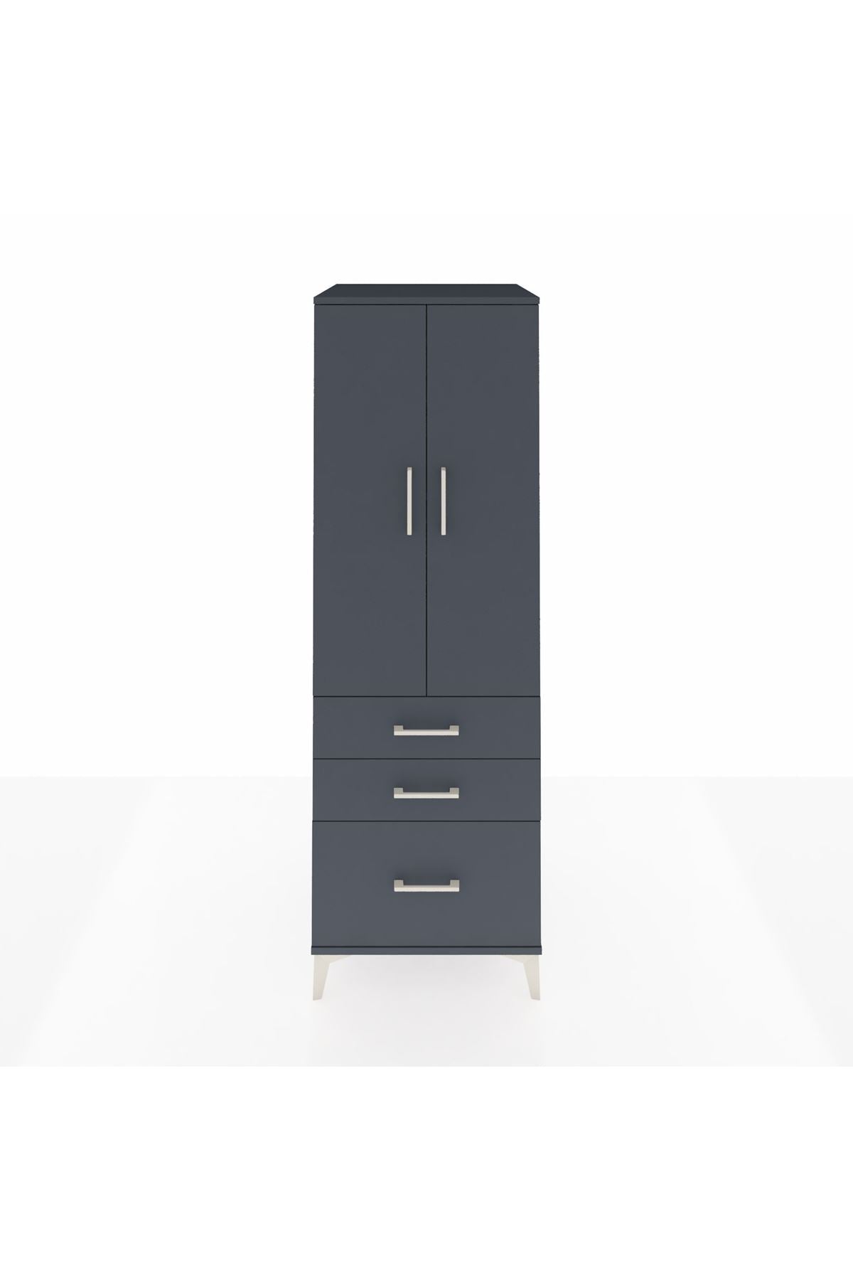 Kronos Dolap 2 Raflı 3 Çekmeceli 2 Kapaklı 60x59x182 Antrasit-Antrasit