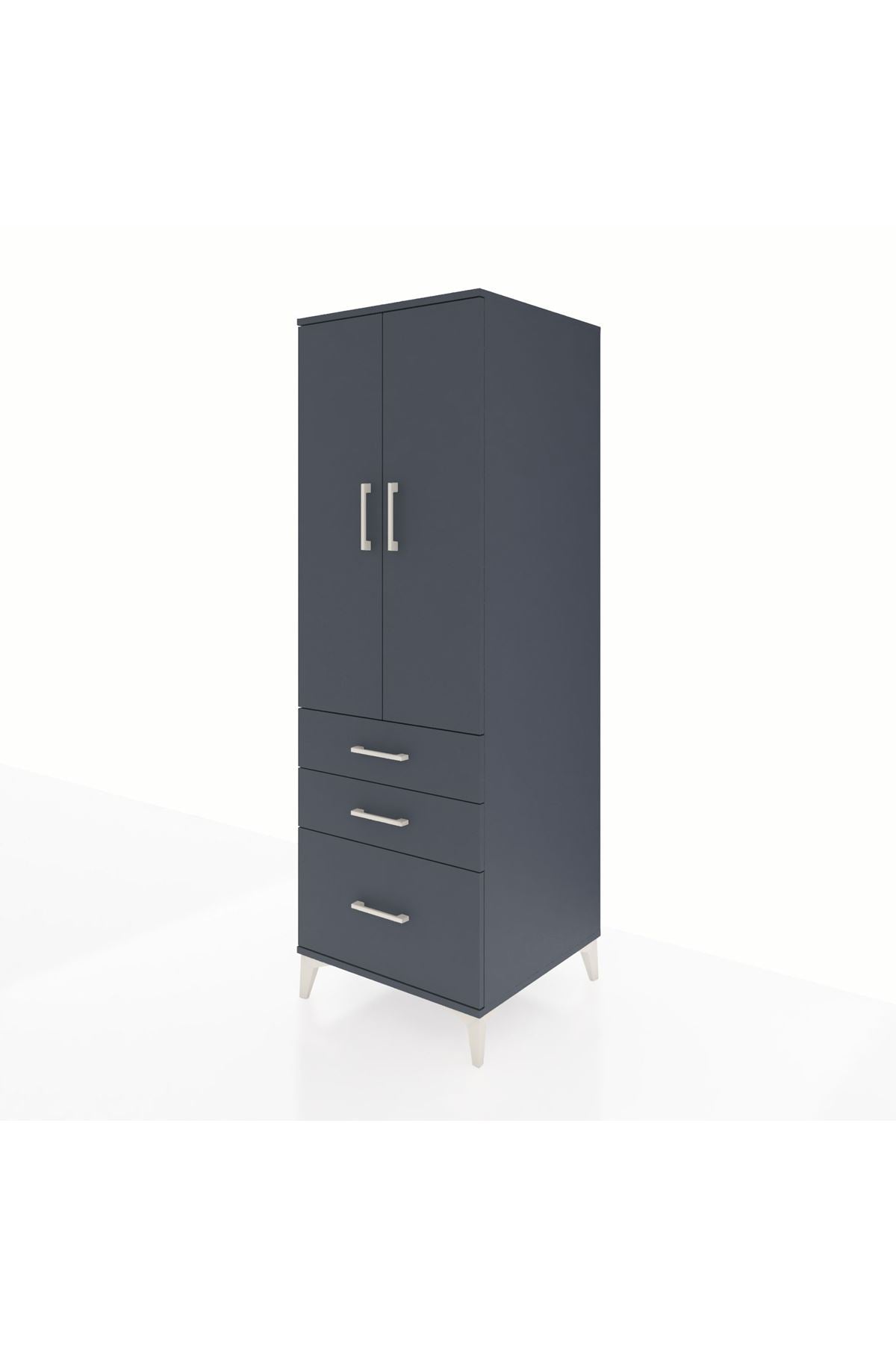 Kronos Dolap 2 Raflı 3 Çekmeceli 2 Kapaklı 60x59x182 Antrasit-Antrasit