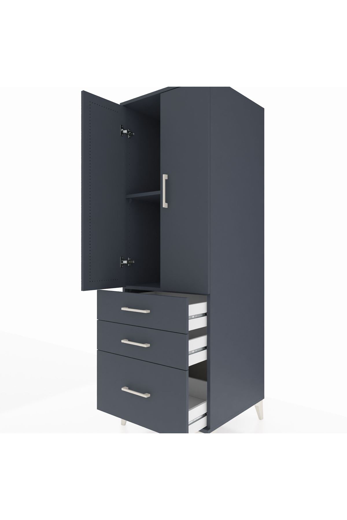 Kronos Dolap 2 Raflı 3 Çekmeceli 2 Kapaklı 60x59x182 Antrasit-Antrasit