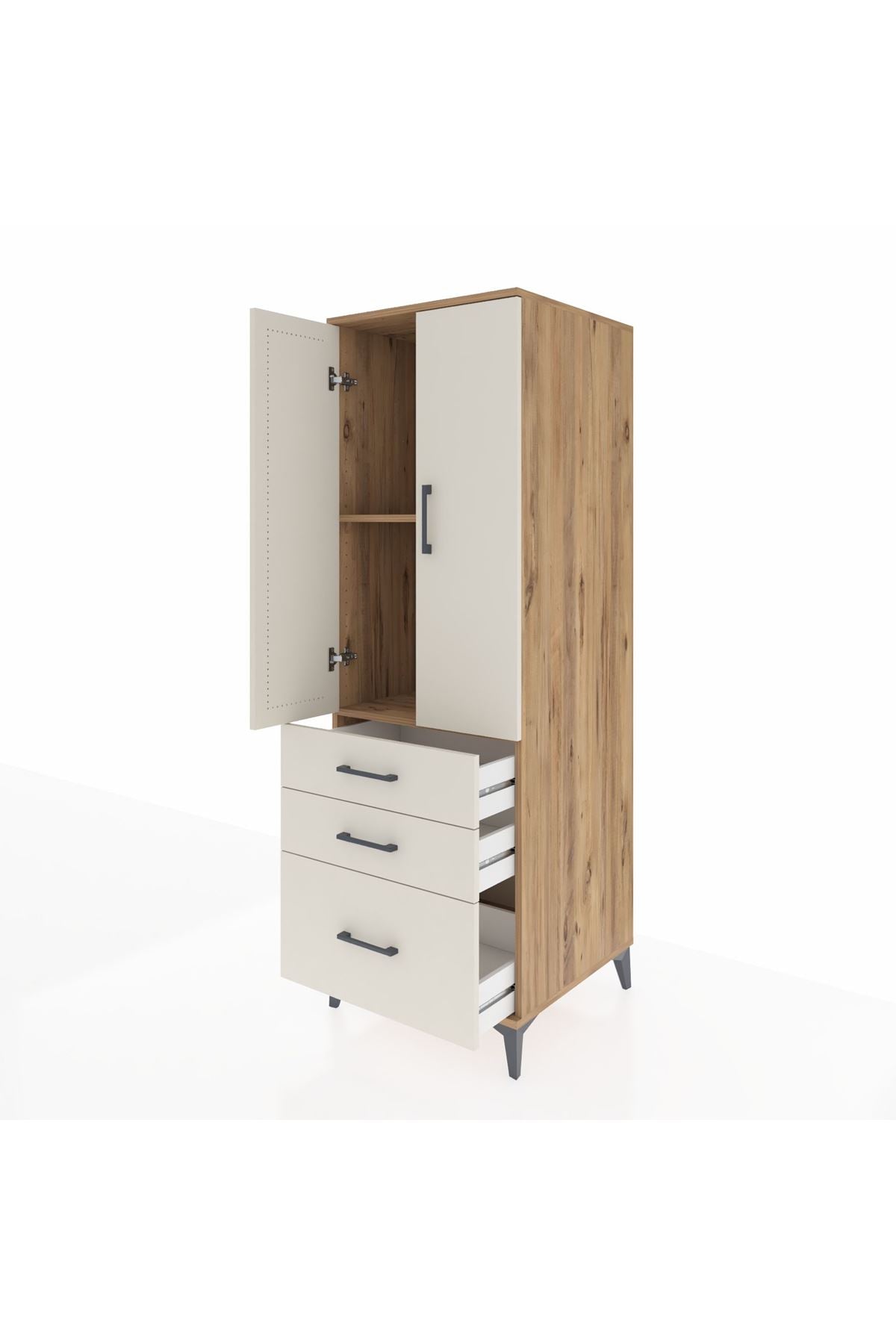 Kronos Dolap 2 Raflı 3 Çekmeceli 2 Kapaklı 60x59x182 Çam-Aytaşı